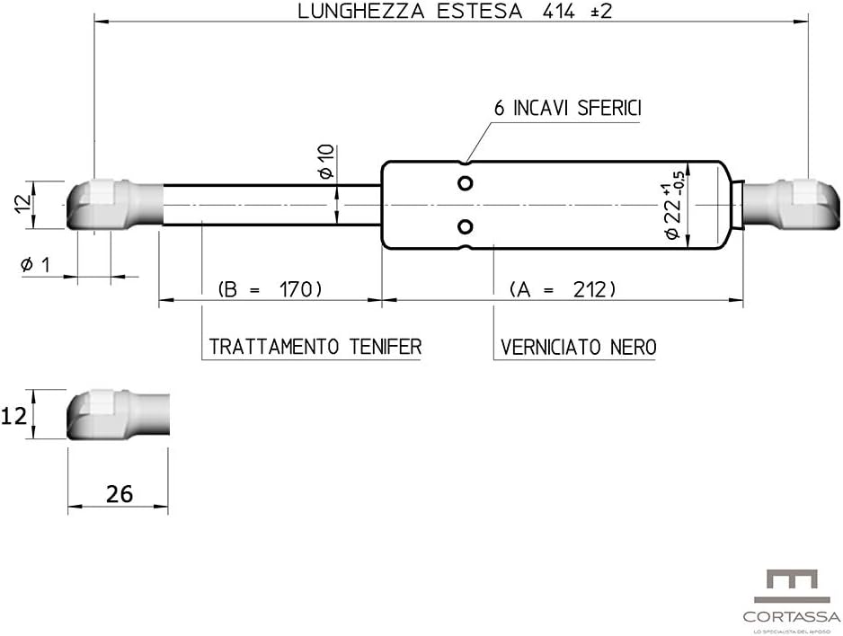 Cortassa 1 Paar Ersatz-Kolben für Bettkasten, Lochabstand 41,5 cm (Druckkopf, 1000 N) Druckkopf 1000