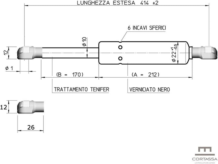 Cortassa 1 Paar Ersatz-Kolben für Bettkasten, Lochabstand 41,5 cm (Druckkopf, 1000 N) Druckkopf 1000