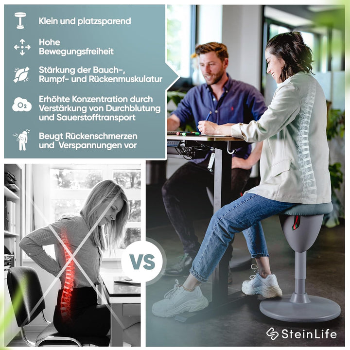SteinLife Cone Bürohocker Ergonomisch [TESTSIEGER] Sitzhocker Höhenverstellbar [48-68cm] Ergonomisch