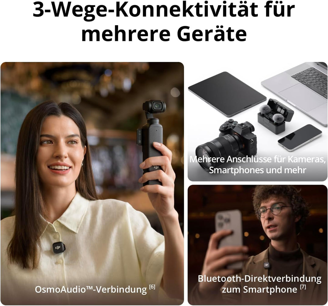 DJI Mic 3 (2 Sender, 1 Empfänger, Ladeschale), Kabelloses Lavalier Mikrofon für iPhone/Kamera/Androi