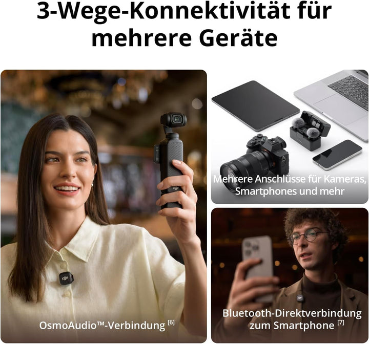 DJI Mic 3 (2 Sender, 1 Empfänger, Ladeschale), Kabelloses Lavalier Mikrofon für iPhone/Kamera/Androi