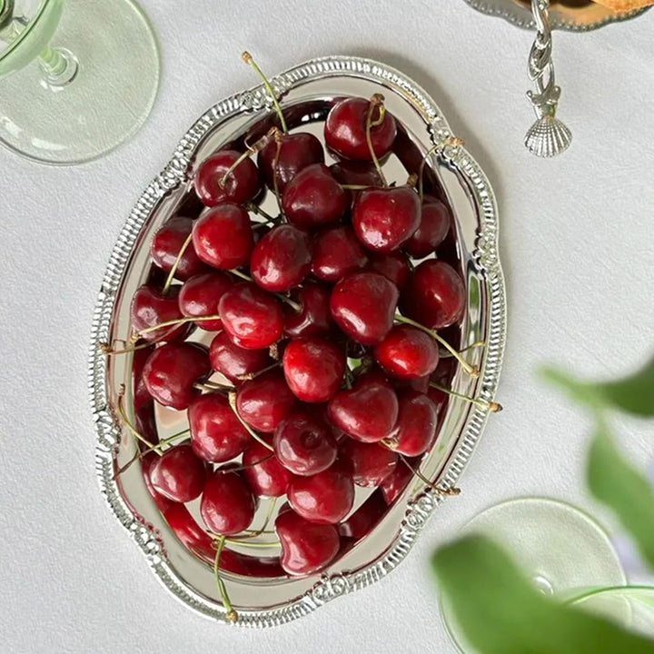 Zerodis Desserttablett, Vintage-Servierplatte aus Metall Im Hofstil mit Gravur, Dekorative Servierpl