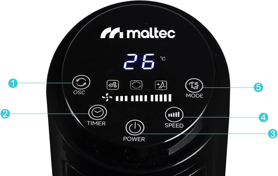 MalTec Turmventilator Fernbedienung Ventilator leise Standventilator ION-Ionisierung Säulenventilato