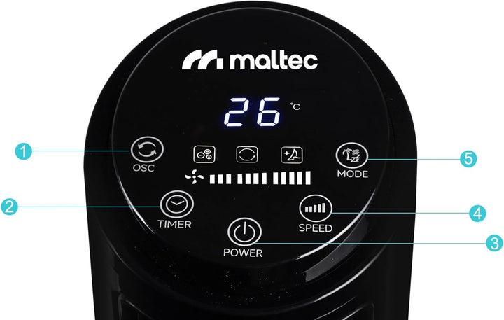 MalTec Turmventilator Fernbedienung Ventilator leise Standventilator ION-Ionisierung Säulenventilato