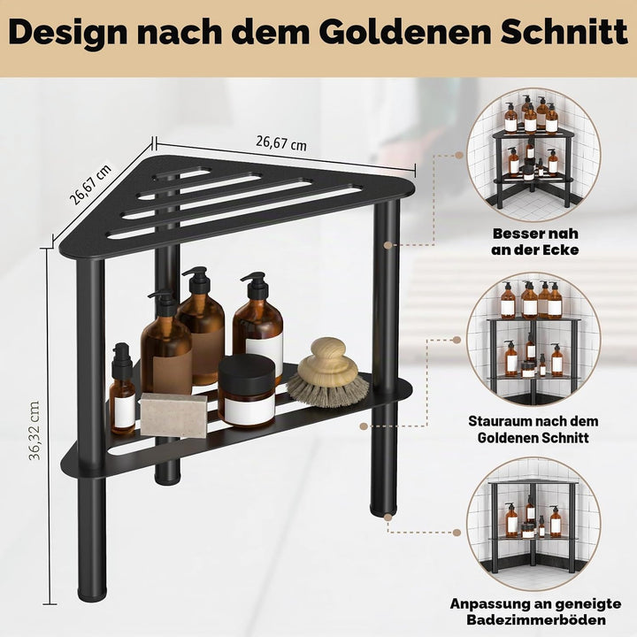 Rostfreier-Eck-Duschfusshocker, Duschfussstützenbank mit Ablagefach für Innendusche, 36CM Höhe, 150K