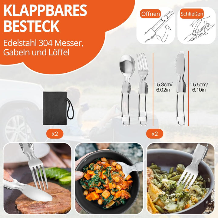 FUNYKICH 19 PCS Camping Geschirr Set, Camping Kochgeschirr Aluminium Pfanne Becher Herdplatte Reislö