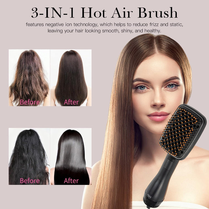 Haartrocknerbürste, 3 in 1 Negativ-Ionen-Haartrockner Heissluftbürste Haarstyling-Werkzeug, Glätteis