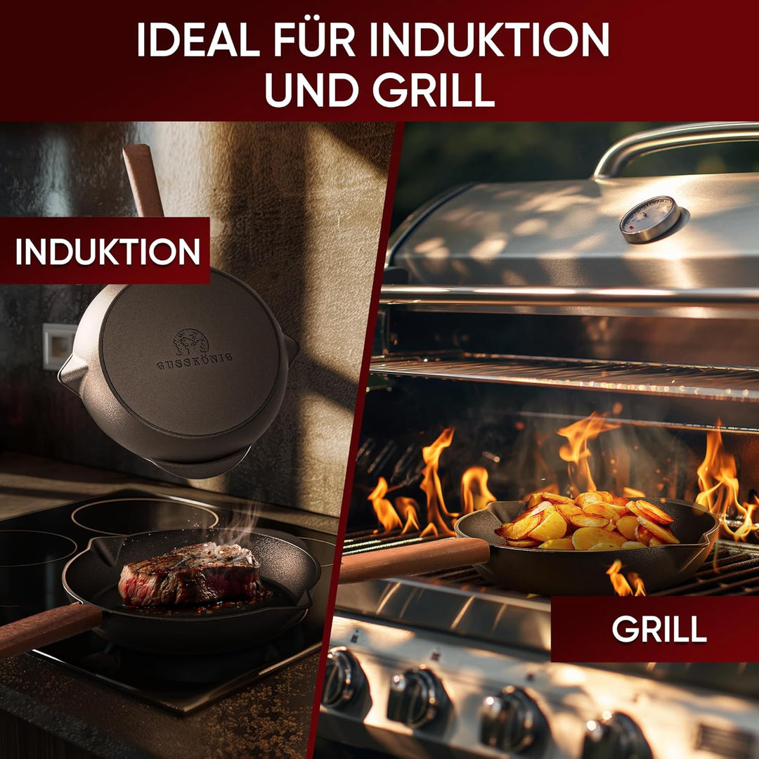 Ungeschliffenes Gusseisenpfanne 26cm–Eingebrannte Pfanne Gusseisen Induktion–Gusspfanne, Steakpfanne