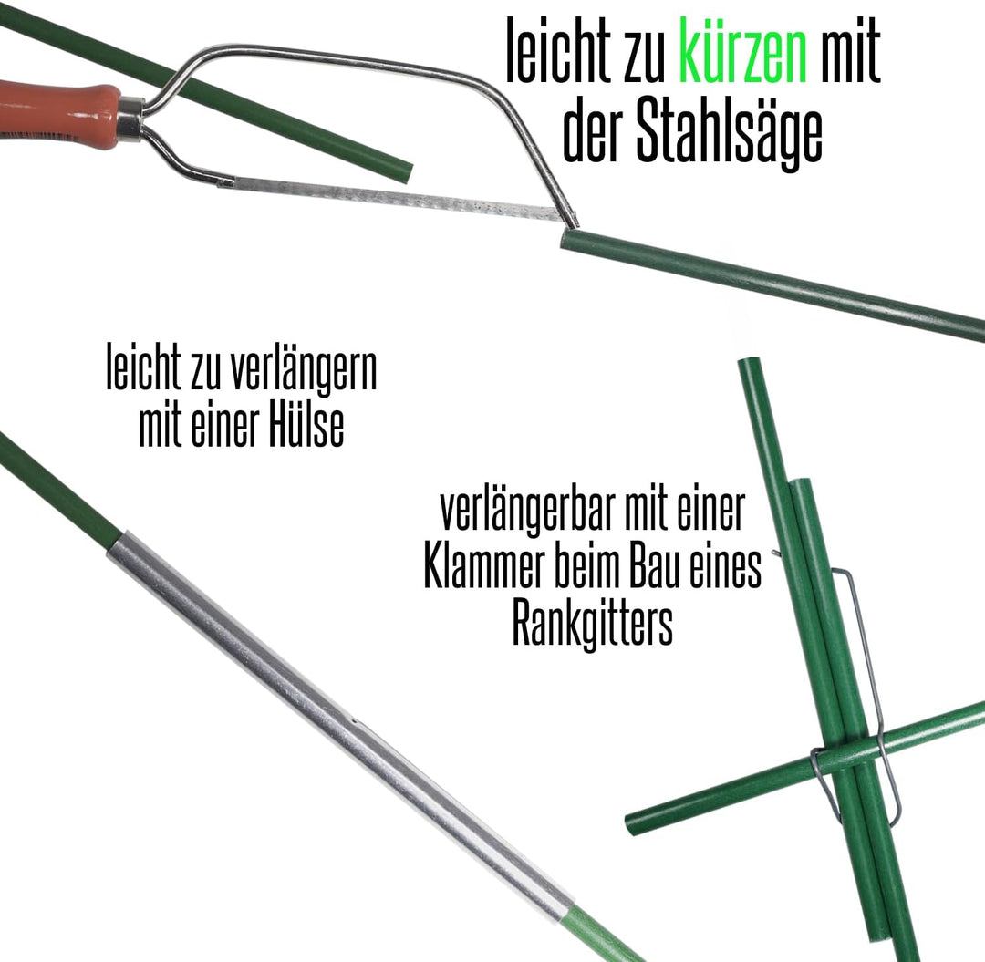 20 unverwüstliche und langlebige Pflanzstäbe aus Glasfaser (GFK) 1 m x 7 mm + 25 Klammern 8-16 mm zu