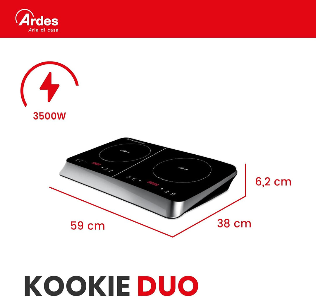 ARDES - Elektroherd mit 2 Induktionsplatten Differenzierte Leistung von 2000 und 1500 Watt Digitalan