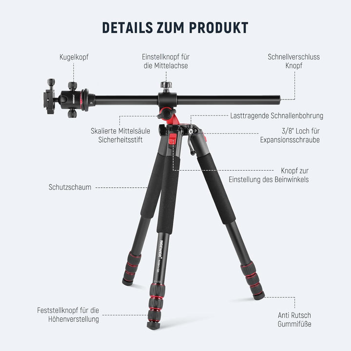 NEEWER Kamera Stativ Einbeinstativ, 72" Aluminium Overhead Mount Stand Heavy Duty für DSLR Cam Camco