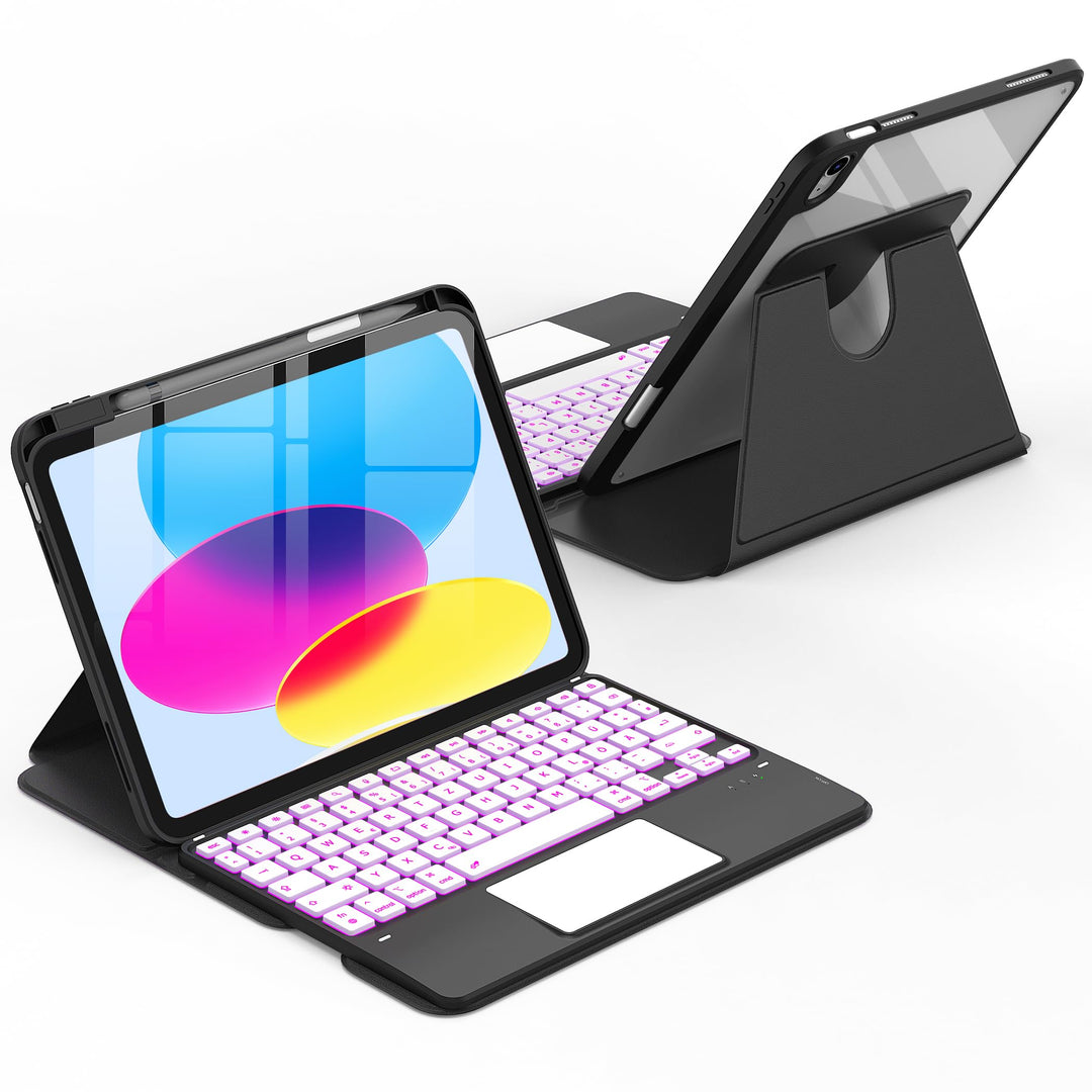 CACOE Drehbare Hülle mit Tastatur für iPad (A16) 11/10 Generation (11/10.9 Zoll) 2025/2022 mit Touch