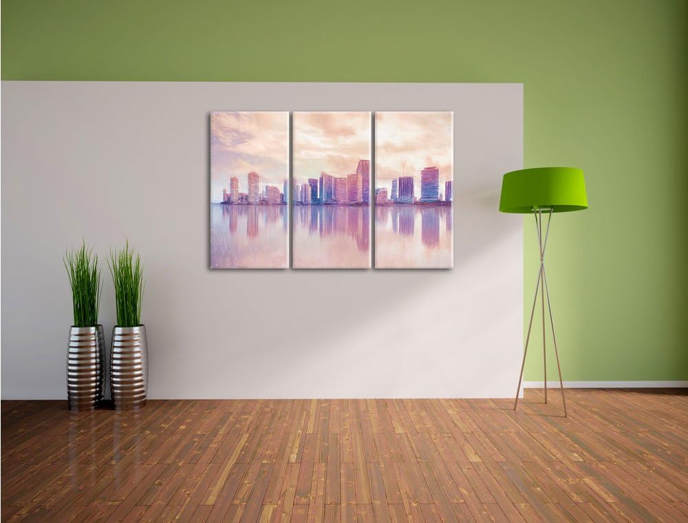 Pixxprint Miami Florida Skyline als Leinwandbild/Grösse: 3 Teilig (120x80 cm) cm/Wandbild/Kunstdruck