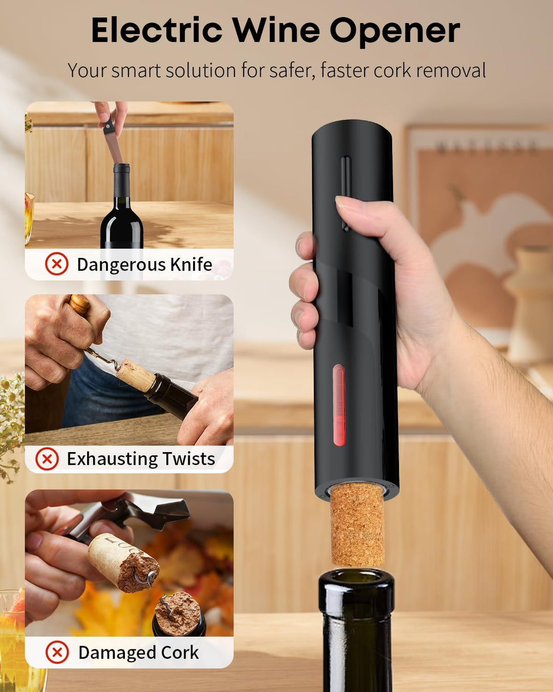 Pawfly Akku Elektrischer Weinflaschenöffner mit Folien Schneider Automatischer Weinöffner USB-C Aufl
