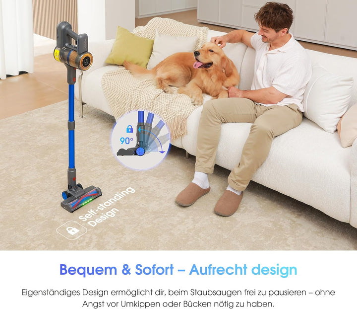 UNINELL HOME Akku Staubsauger 45000Pa/450W/60Min,Staubsauger Kabellos Selbstladender mit LED-Display