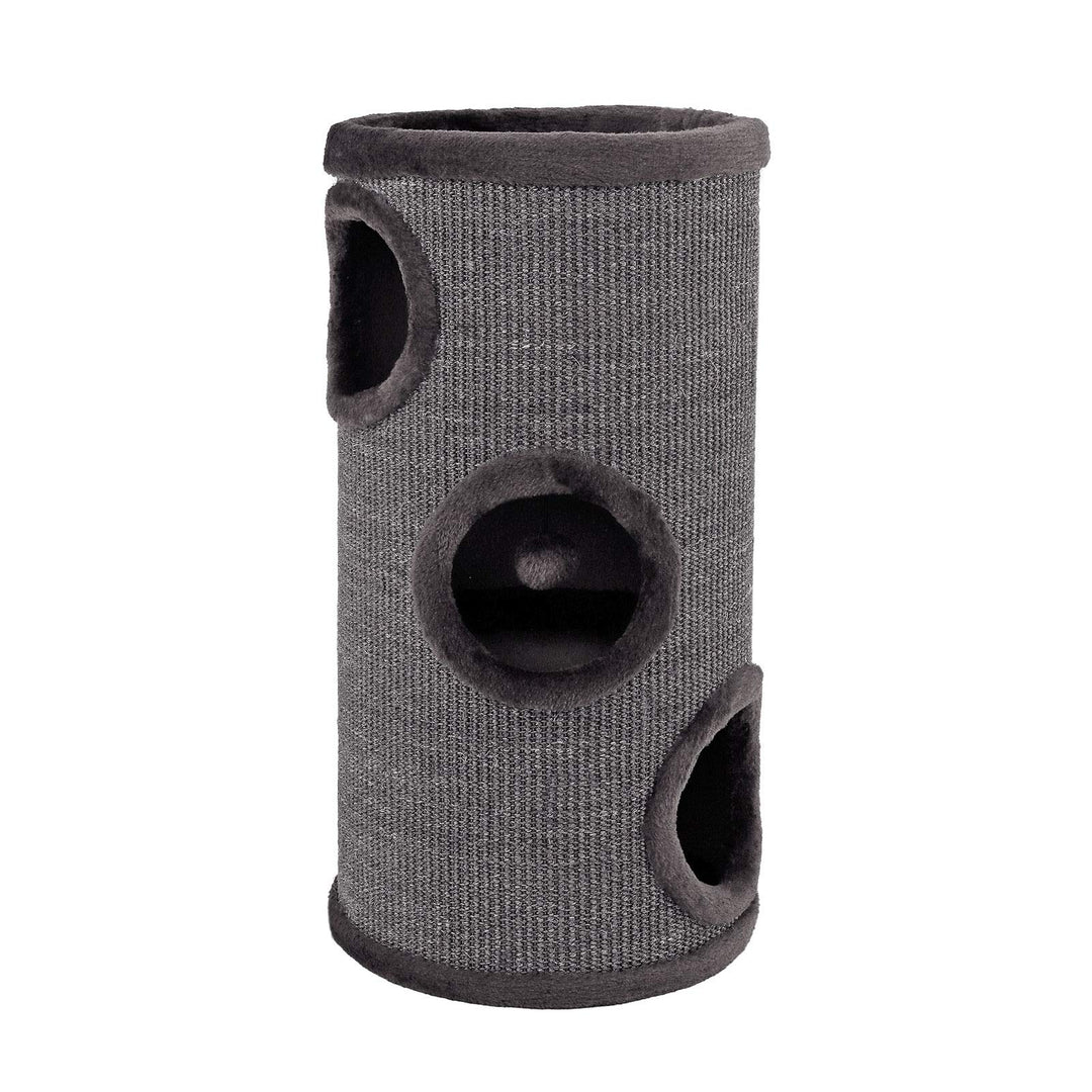 lionto Kratztonne aus Sisal mit Spielball &amp; Plüschrand, Höhe 70 cm, Grau | Stabiler Kratzbaum für kl