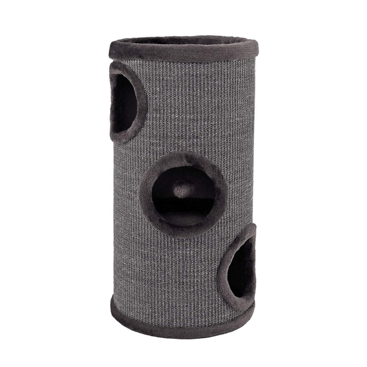 lionto Kratztonne aus Sisal mit Spielball &amp; Plüschrand, Höhe 70 cm, Grau | Stabiler Kratzbaum für kl
