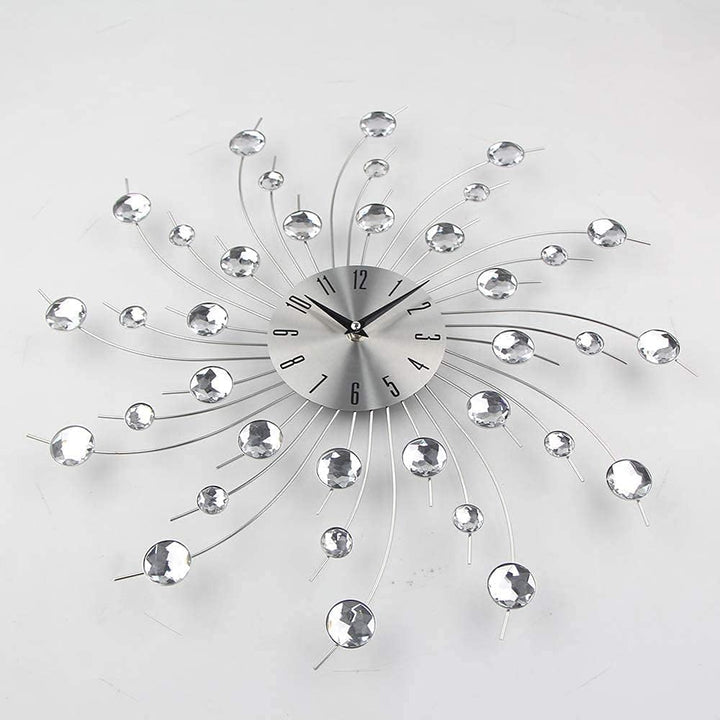 Moderne 3D-Kristall-Wanduhr – Feier Dekorative Metall-Wanduhr, Silber Spiegel funkelnd, glitzernd, d