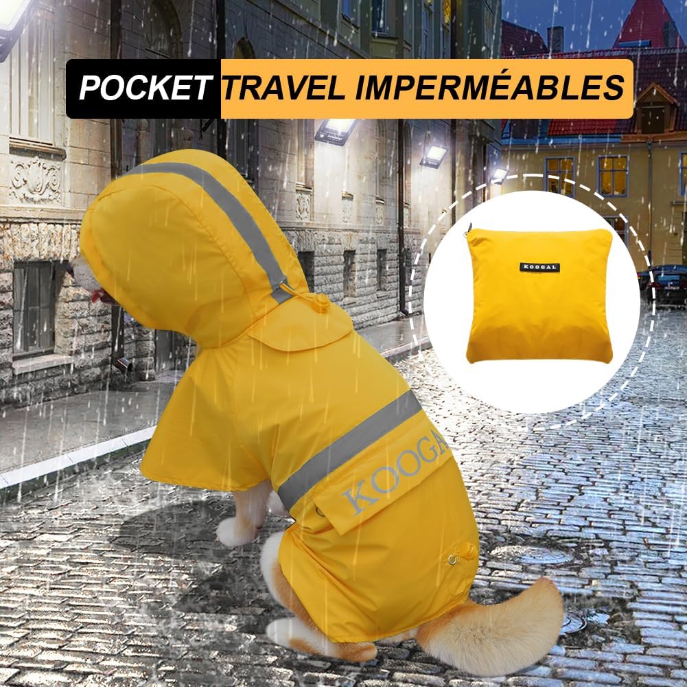 KOOGAL Grosse Hunde Regenjacken Mit Kapuze,Hunde Regenmantel,Mit Reflektierenden Sicherheitsstreifen