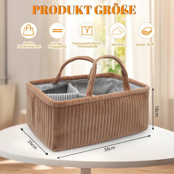 Wickeltisch Organizer, Baby Windel Caddy Korb, Wickeltasche Organizer mit Fächern & Griffen, Cord Wi