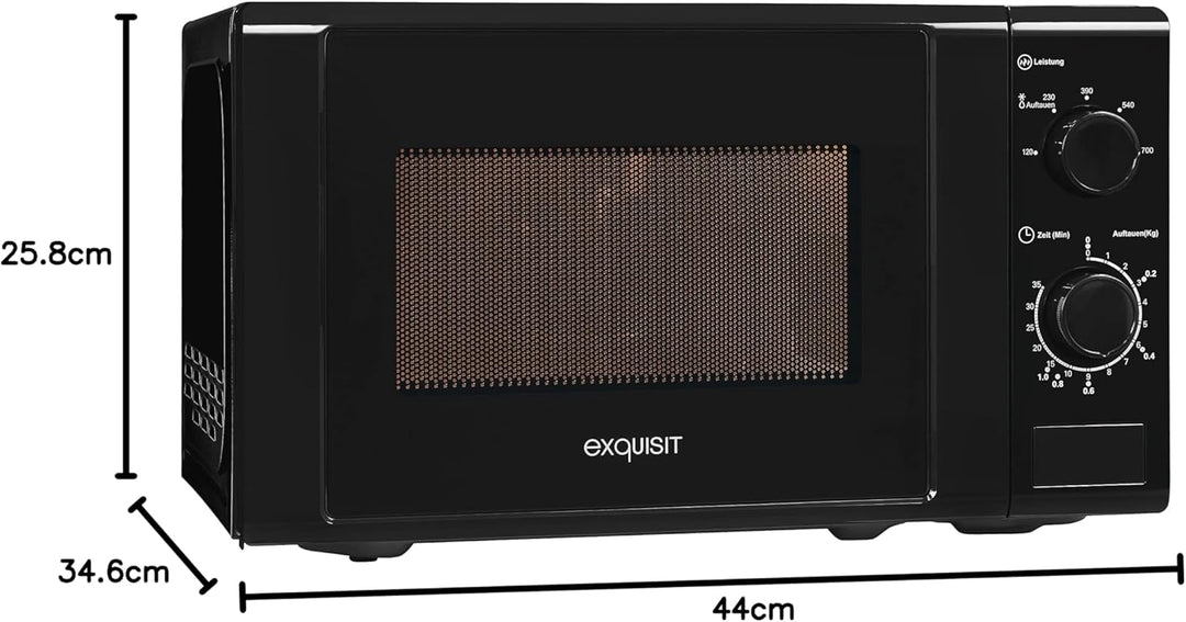 Exquisit® Mikrowelle 700 W, 20 Liter, schwarz, Drehteller 25 cm, modernes Design, lackierte Innenaus