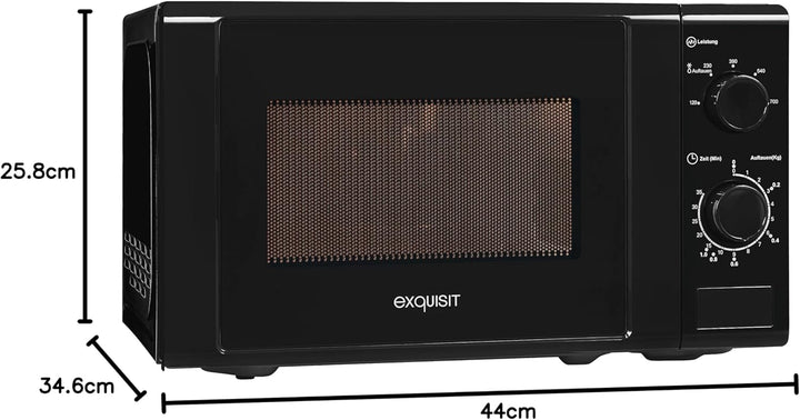 Exquisit® Mikrowelle 700 W, 20 Liter, schwarz, Drehteller 25 cm, modernes Design, lackierte Innenaus