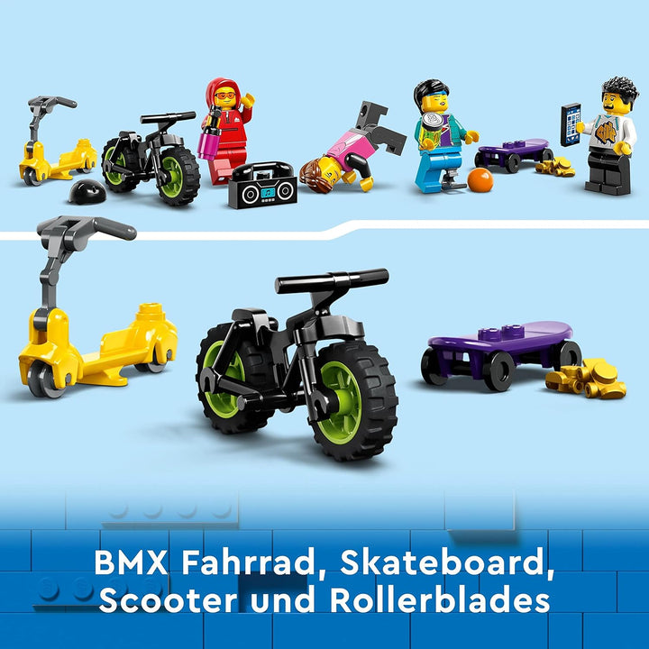 LEGO 60364 City Skaterpark, Spielzeug für Kinder ab 6 Jahren, mit BMX-Rad, Skateboard, Scooter, Inli
