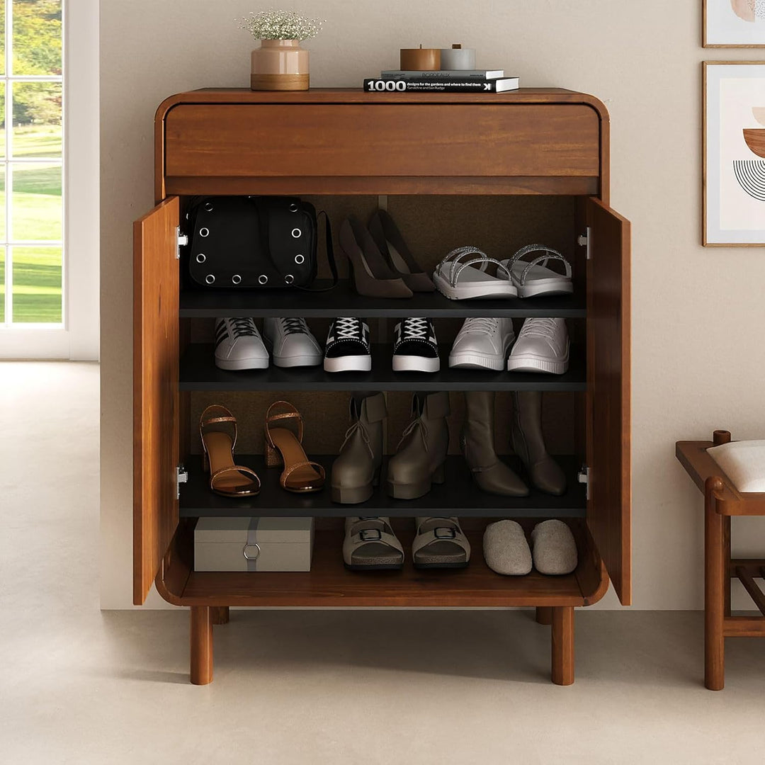 IDIMEX Schuhschrank Juan aus massivem Kieferholz, Kastanie Finish - schmal und platzsparend, ideal f