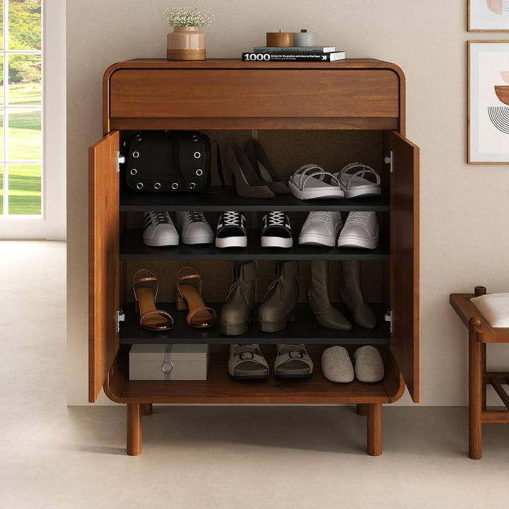 IDIMEX Schuhschrank Juan aus massivem Kieferholz, Kastanie Finish - schmal und platzsparend, ideal f