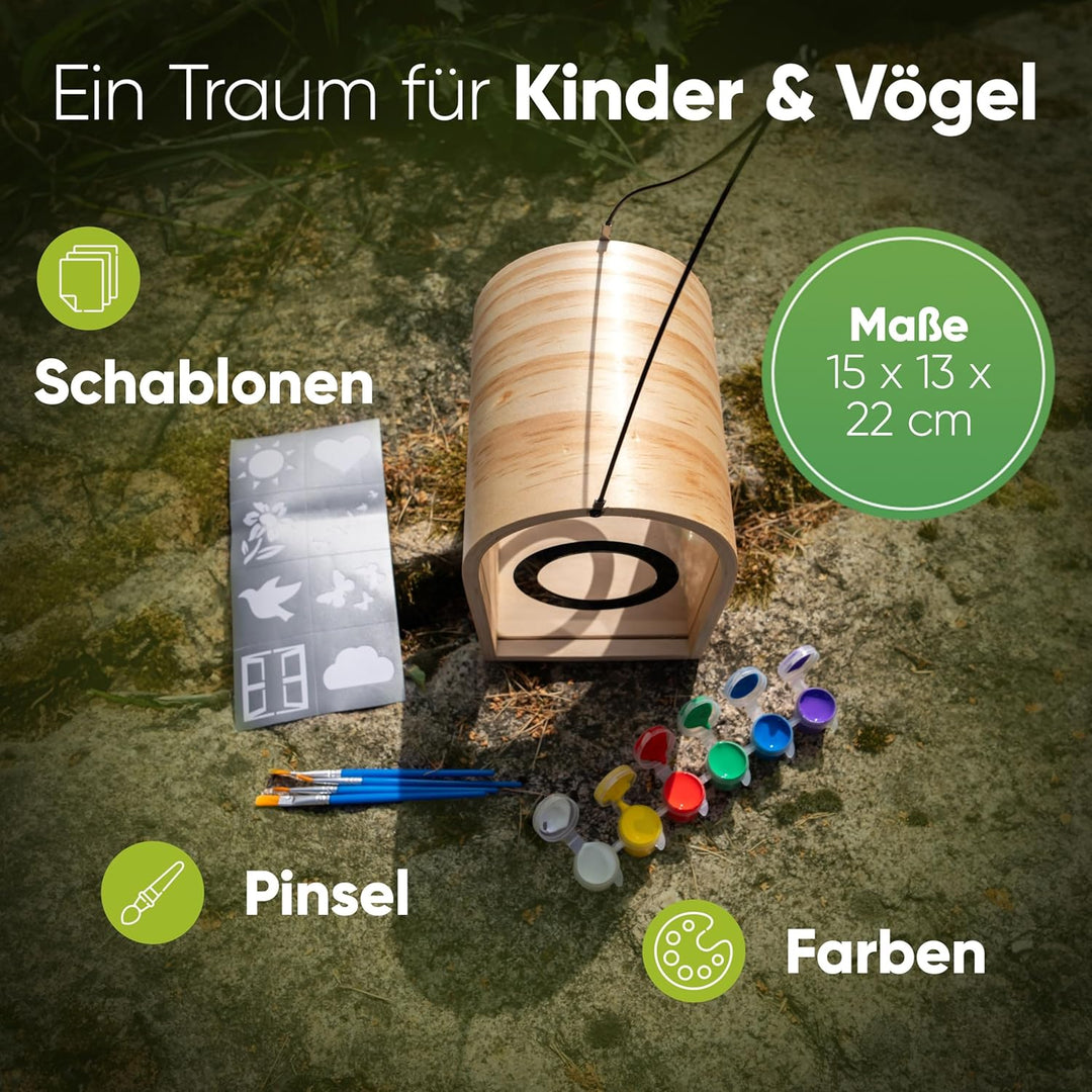 TWOCOZY Vogelhaus zum Bemalen | DIY Bastelset für Kinder mit Schablonen, Wasserfesten Acrylfarben &