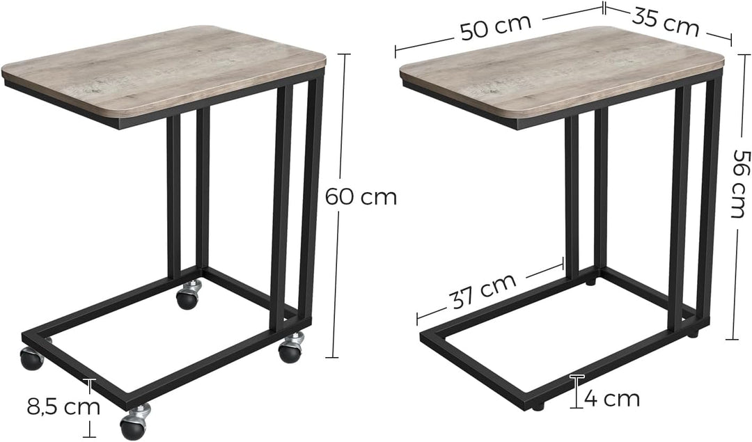 VASAGLE Beistelltisch, Sofatisch mit Rollen, C-Form, mobiler Kaffeetisch, 35 x 50 x 60 cm, Wohnzimme