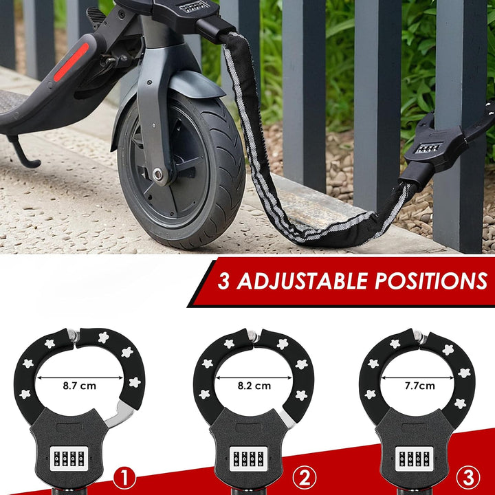 E Scooter Schloss mit Zahlencode, Zahlenschloss für E Scooter, 6mm-Kettenglied Handschellenschloss,
