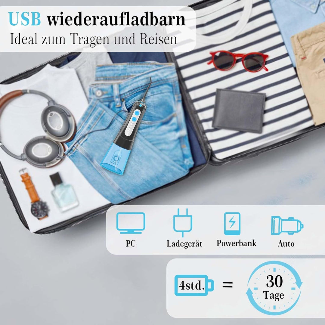 SURFOU Munddusche Kabellos, Mundduschen 300ML 4 Modi 5 Düsen, Zahnzwischenraumreiniger Mundduschen R