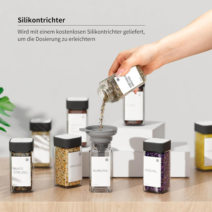 Gewürzgläser Eckig Set 12 x 120ml mit Edelstahl Deckel Black040 12, Black040 12