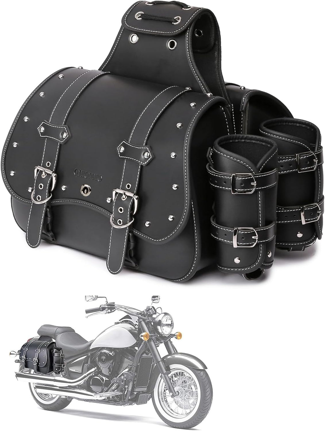 Hochdichtes Leder-Motorrad-Saddebags,Überwurftaschen, Gepäckträger,Seitentaschen mit Getränkehalter,