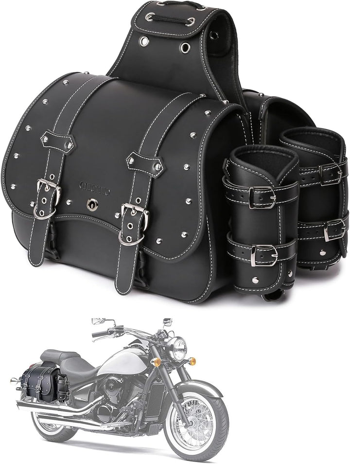 Hochdichtes Leder-Motorrad-Saddebags,Überwurftaschen, Gepäckträger,Seitentaschen mit Getränkehalter,