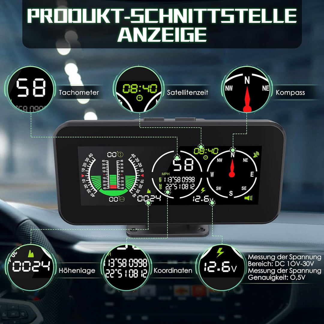 KAISAL Offroad Neigungsmesser GPS Neigungsmesser Auto Neigungsmesser Geschwindigkeitsmesser Clinomet