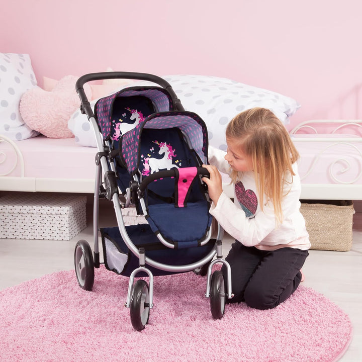 Bayer Design 26554AA Zwillingspuppenwagen für Puppen, modern, höhenverstellbarer Griff, zusammenklap