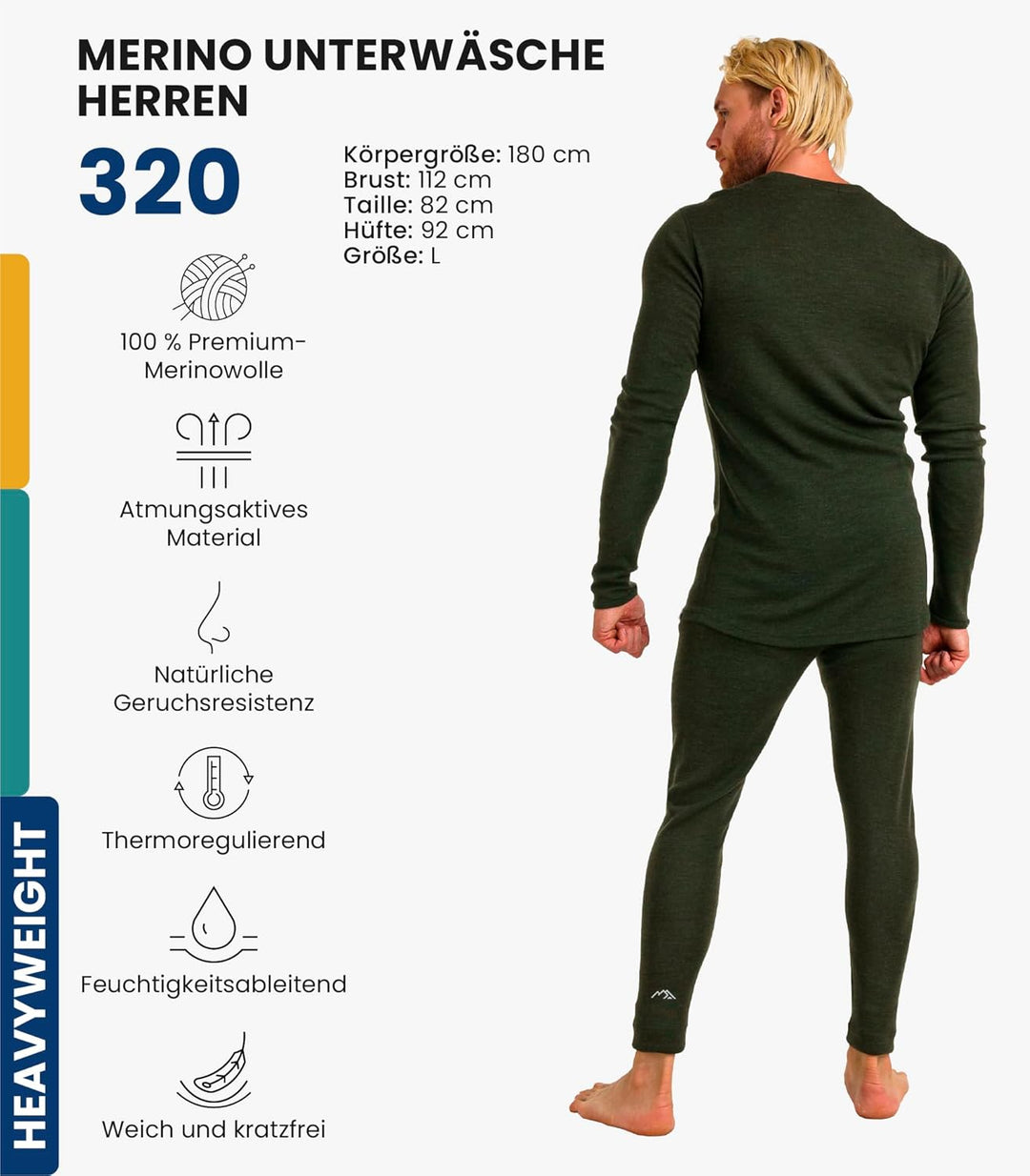 Merino.tech 100% Merino Unterwäsche Herren Set - Leicht, Mittelgewicht, Thermounterwäsche Merinowoll