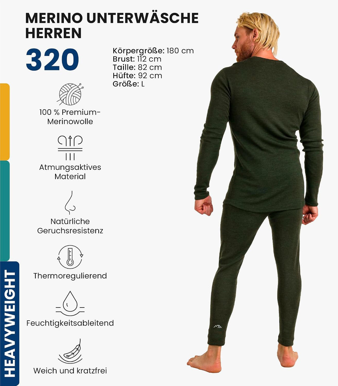 Merino.tech 100% Merino Unterwäsche Herren Set - Leicht, Mittelgewicht, Thermounterwäsche Merinowoll