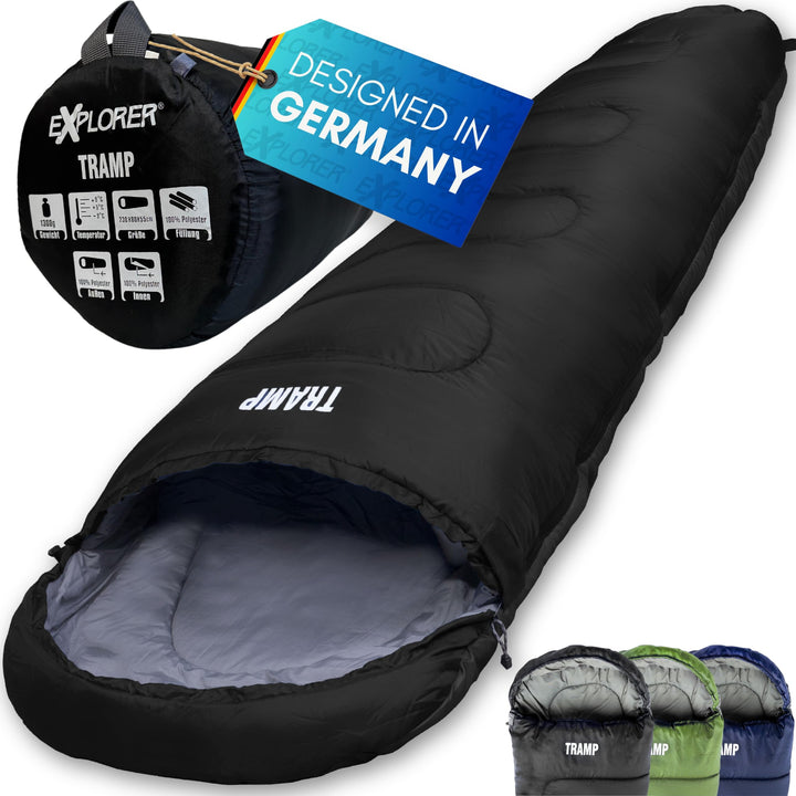 EXPLORER® Tramp Schlafsack -9°C +9°C [250GSM] 3 Jahreszeiten Leichter Mumienschlafsack für Erwachsen