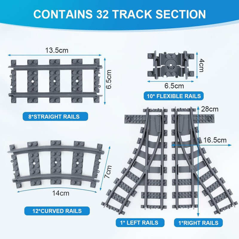 HOTUT City Schienen, 32 Stück City Zug Schienen Set, Bausteine Zug Schienen Set Kompatibel mit dem M