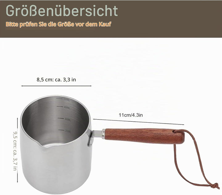 Tissting 2PCS450ML Mini Topf Kaffeekanne, Holzgriff Kleine Sossentopf Stielkasserolle Topf Butterwär