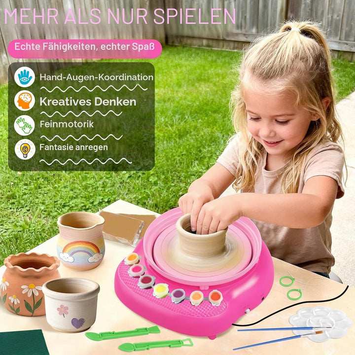Töpferscheibe Kinder elektrisch,Töpferset 6-12 Jahre mit Ton | Komplettes DIY-Bastelset mit 3x luftt