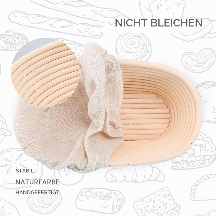 Gärkorb Brot Set,Gärkörbchen,25cm Oval Gärkorb Zum Brotbacken-Set für Professionelle und Häusliche B