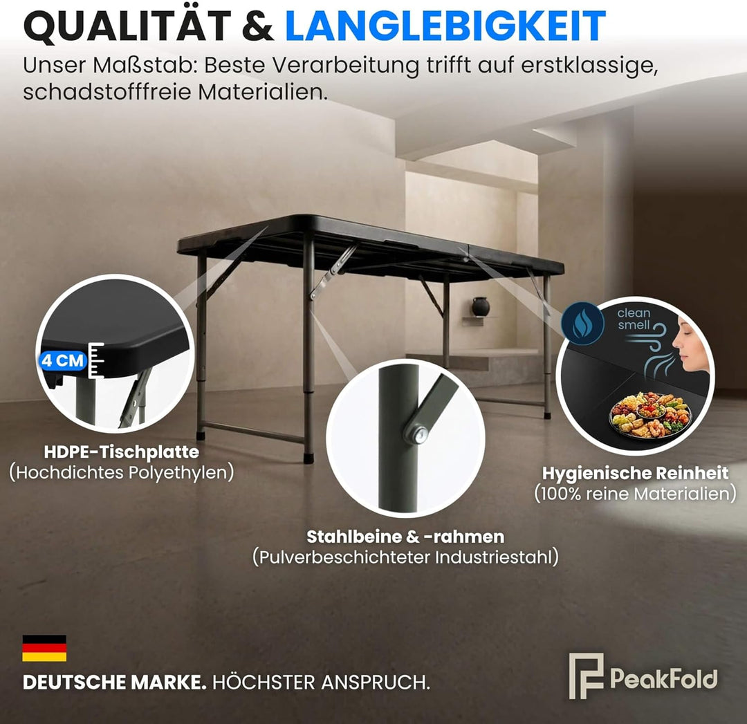 Klapptisch Campingtisch Wetterfest Garten 122cm Höhenverstellbar Klappbar Gartentisch Buffettisch Tr