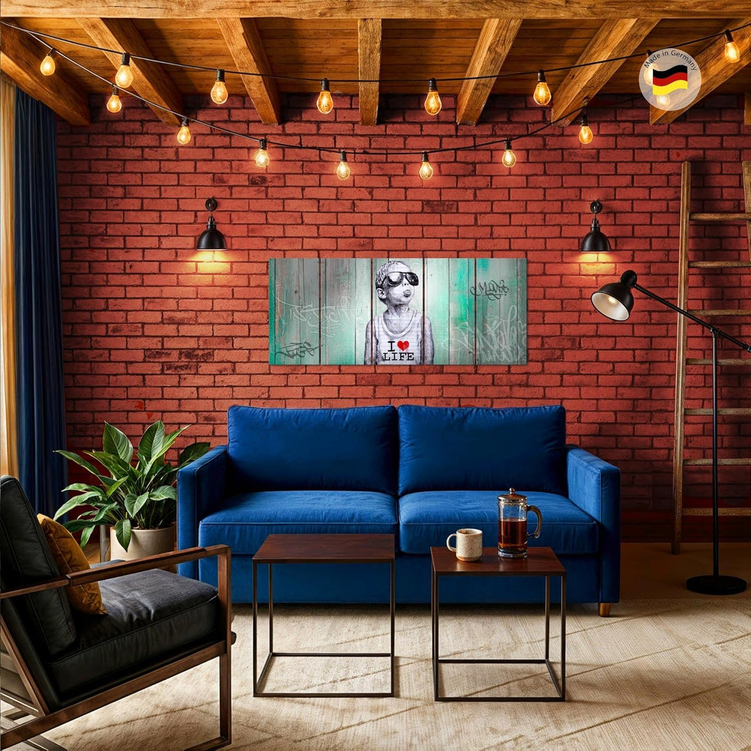 Runa Art Bild Junge Graffiti Wandbilder auf Vlies Leinwand 5 Teilig Wanddekoration Loft Wohnzimmer 0