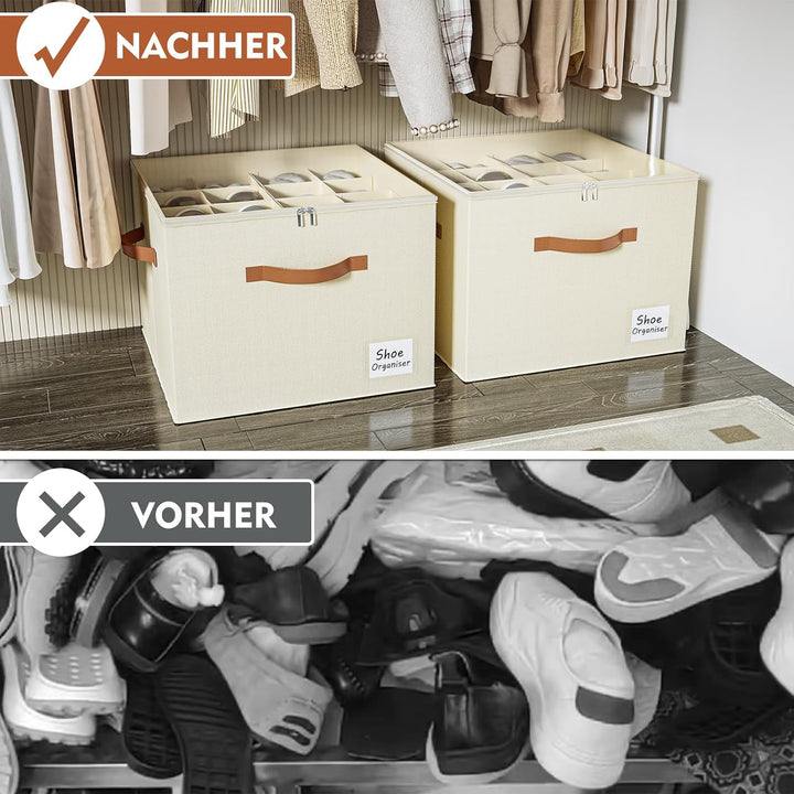 Storivo Schuhorganizer mit verstellbaren Trennwänden – stapelbare Schuhbox mit klarem Reissverschlus