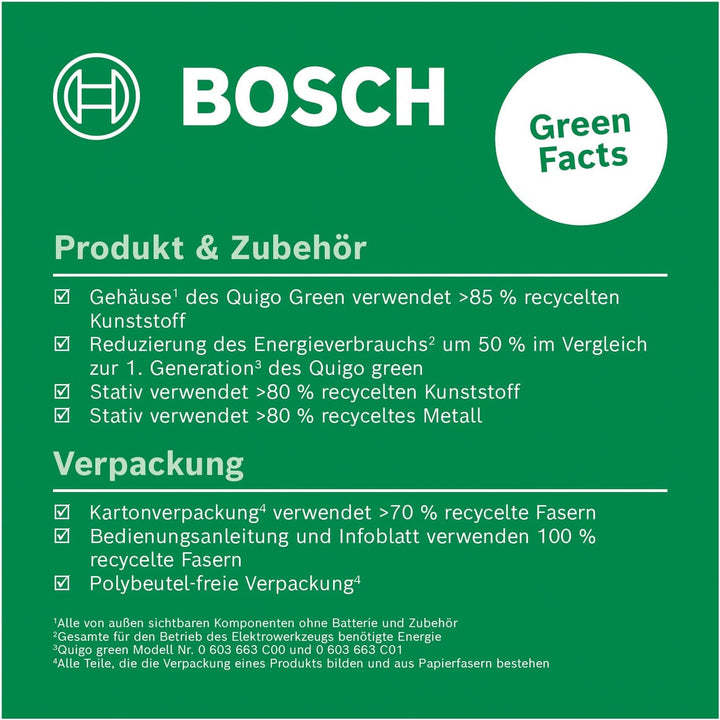Bosch Kreuzlinienlaser Quigo Green mit Stativ (grüner Laser für bessere Sichtbarkeit, Gehäuse aus re