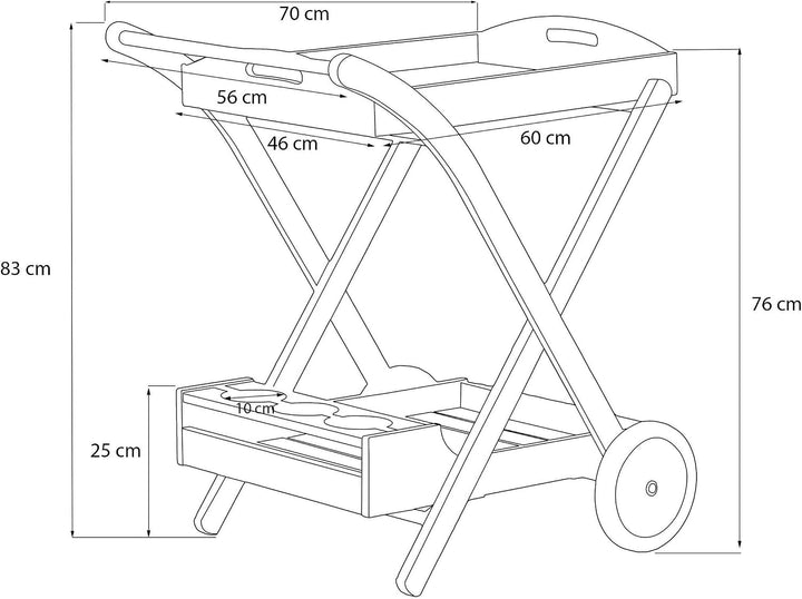 konsimo Servierwagen ARVICOLA Teakholz | Teak - Dinett - Kaffee - Teewagen - Butler - Gartentisch -